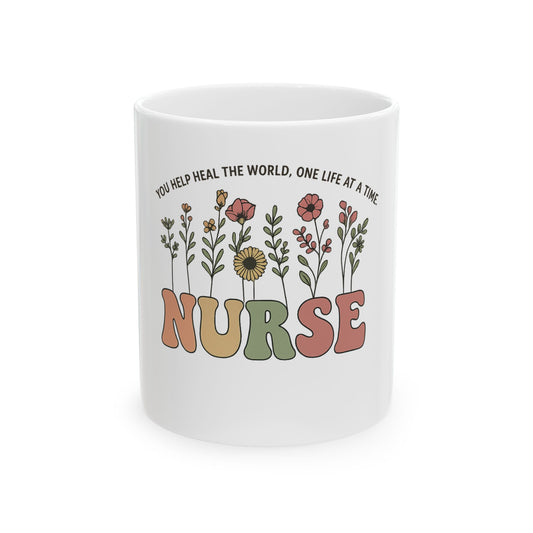 Nurse Appreciation Ceramic Mug, Personalized Gift for Nurses, Flower Design Coffee Cup, Nursing Graduation, Healthcare Hero